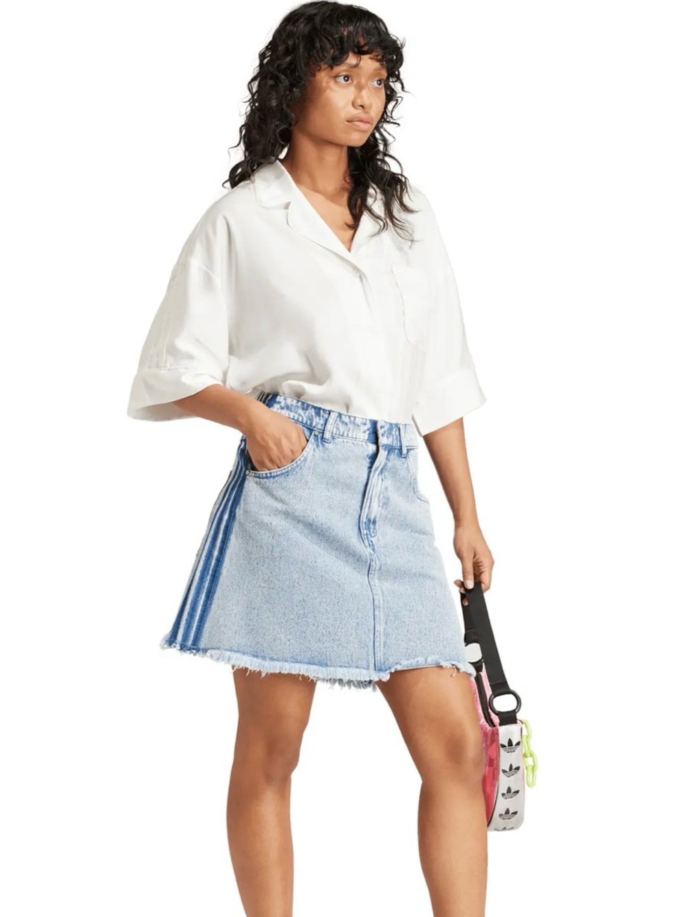 adidas Light Blue Denim Mini Skirt with Side Stripes
